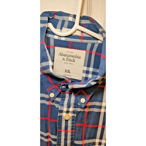 Abercrombie & Fitch Shirt Mens XXL Blue Plaid Muscle Long Sleeve Button Up Prep - Picture 4 of 5